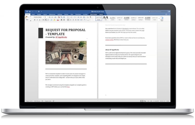 Screenshot Request for Proposal template, created by SF AppWorks