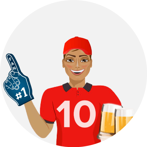Graphics of a super bowl fan holding a beer in his hand 