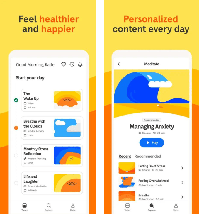 headspace screens, as a concept of gamification in mental health care apps