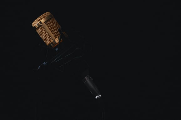 close-up image o microphone on black, as a concept of an innovative software